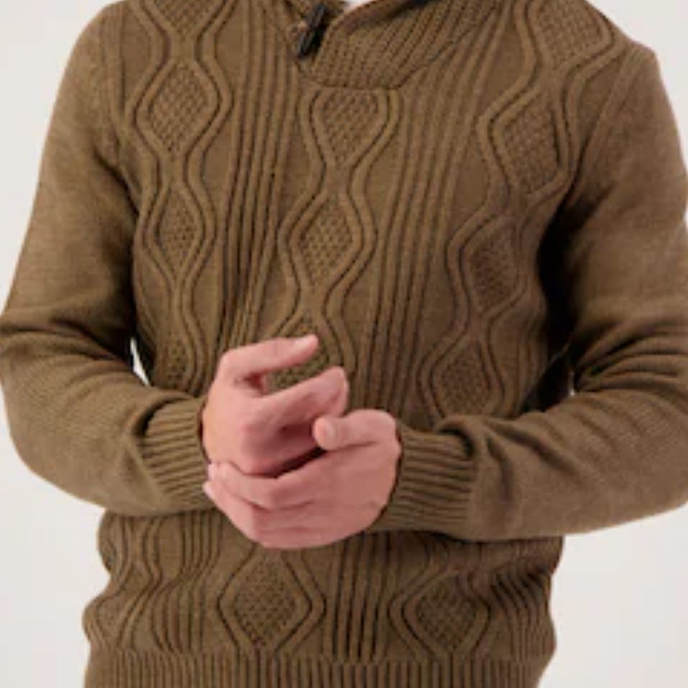 Weatherproof Men's Tan Cable Knit Crewneck Sweater